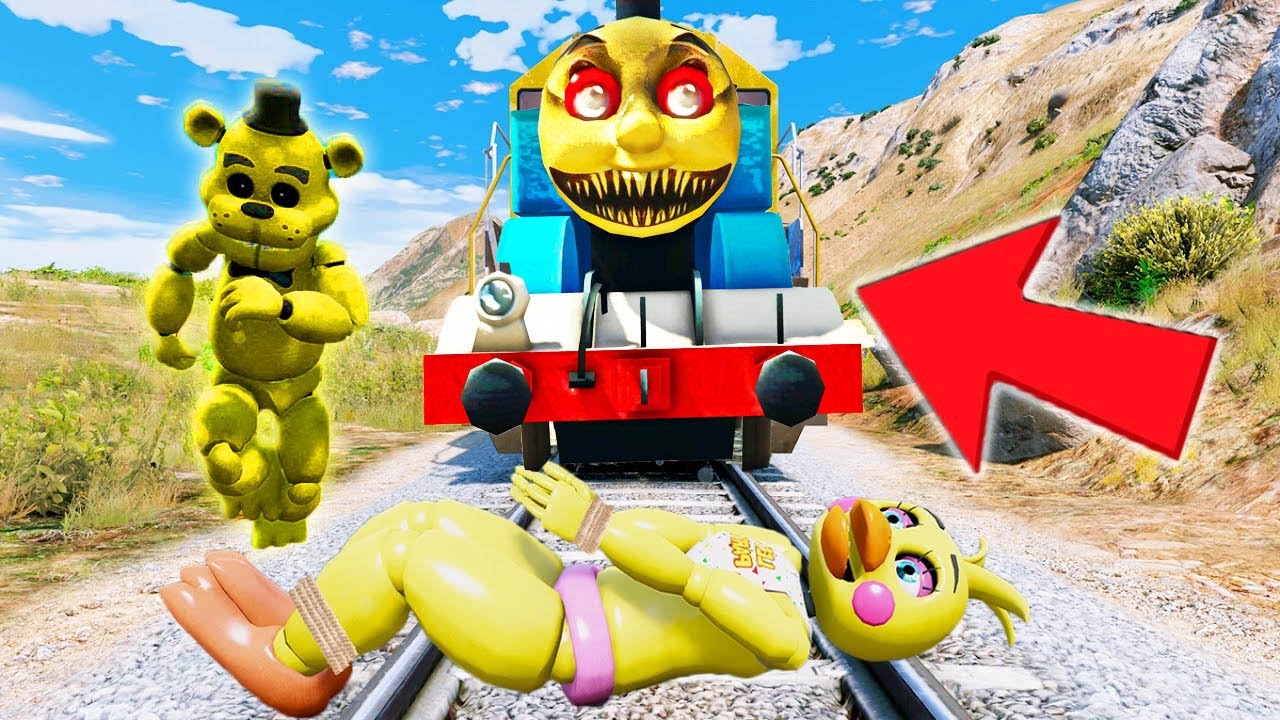 GOLDEN FREDDY SAVES CHICA FROM THE TRAIN THOMAS GTA 5 Mods FNAF Multi Pulti