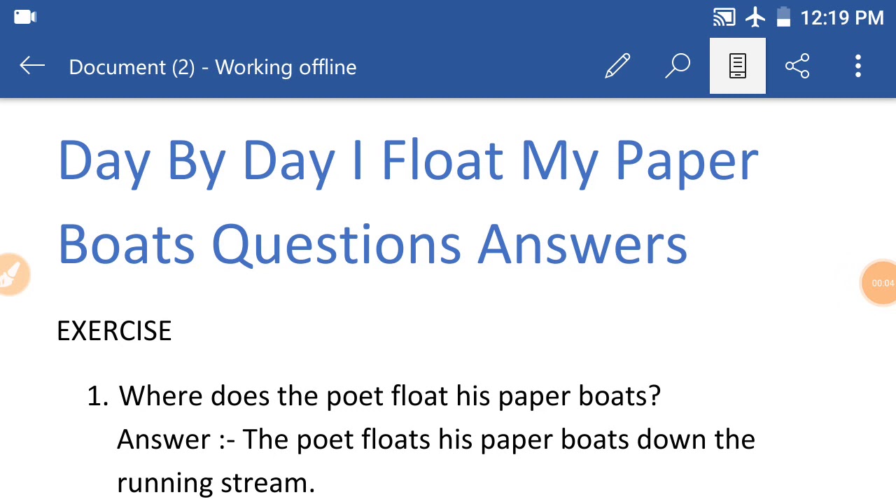 Sankardev Shisu Niketan Class 5 English lesson 1| Day By Day I Float My Paper Boats Questions answer