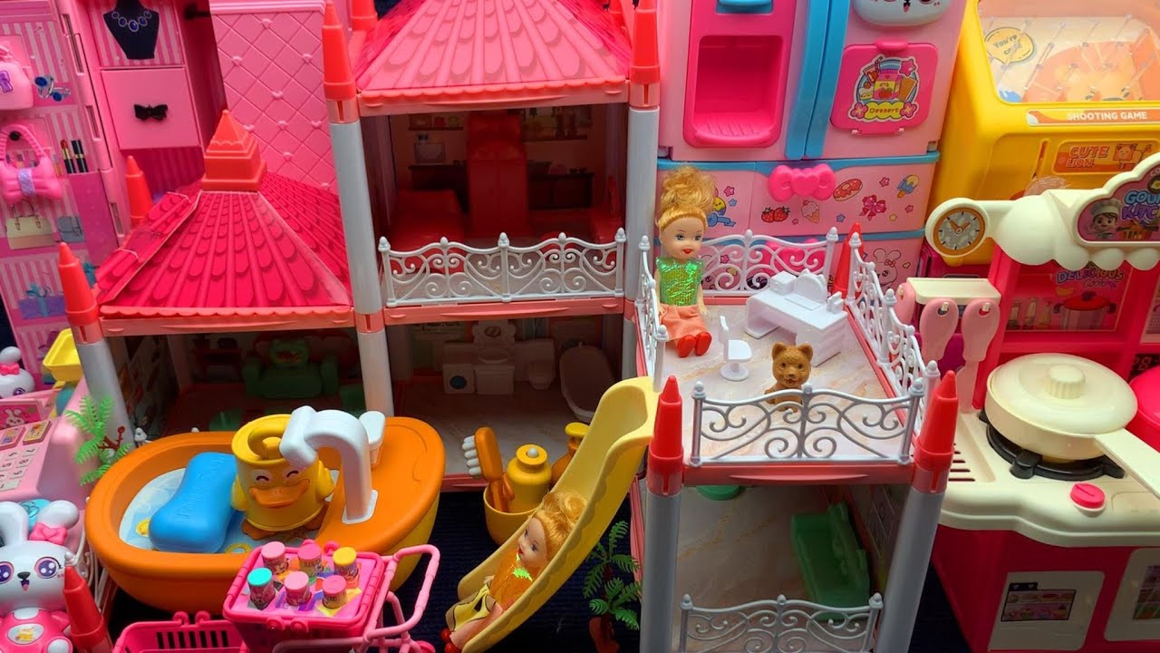15-Minute Relaxing Stress-Relieving Pink Multi-Layer Castle Dollhouse Toy Set Unboxing Review