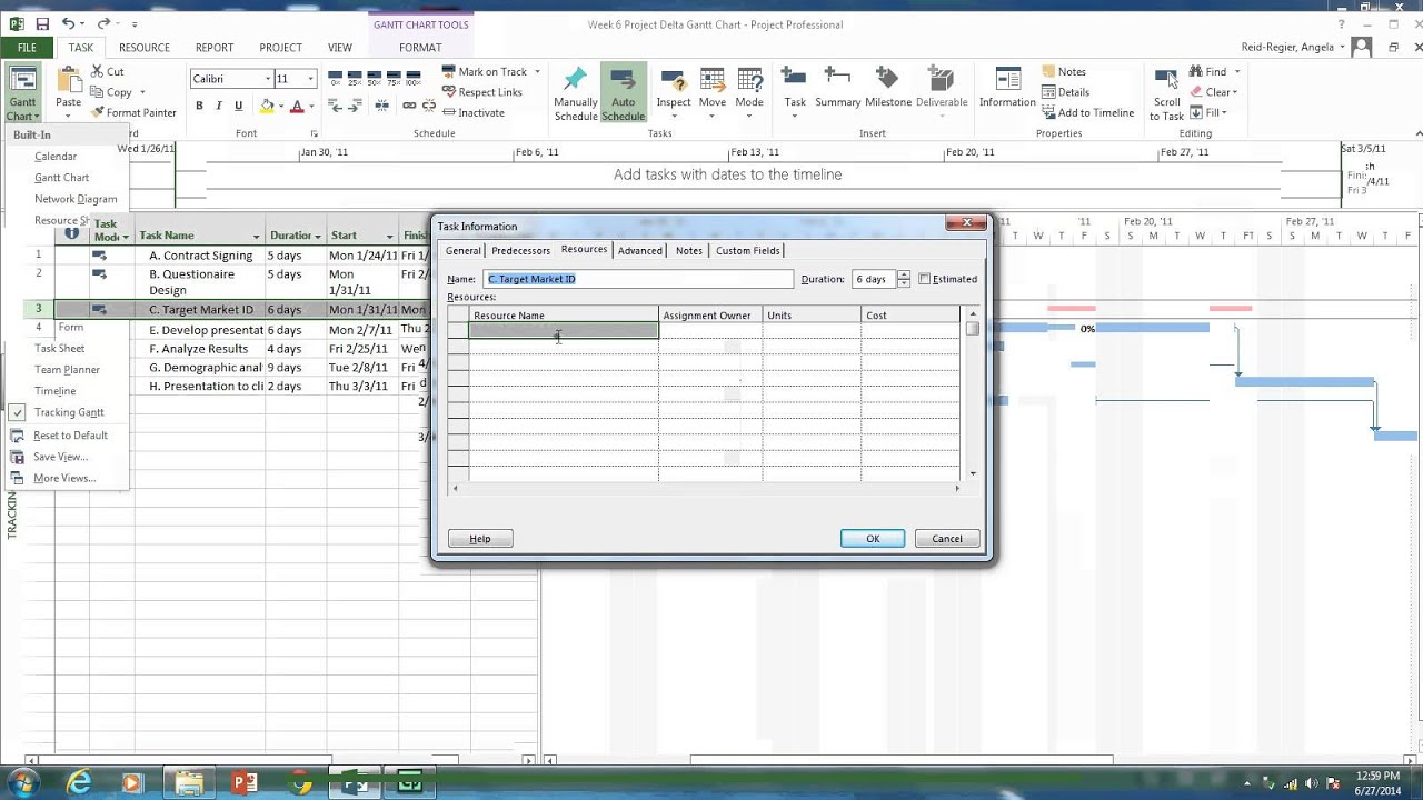 Tracking Gantt Chart, Assigning Resources and Lags in MS Project a