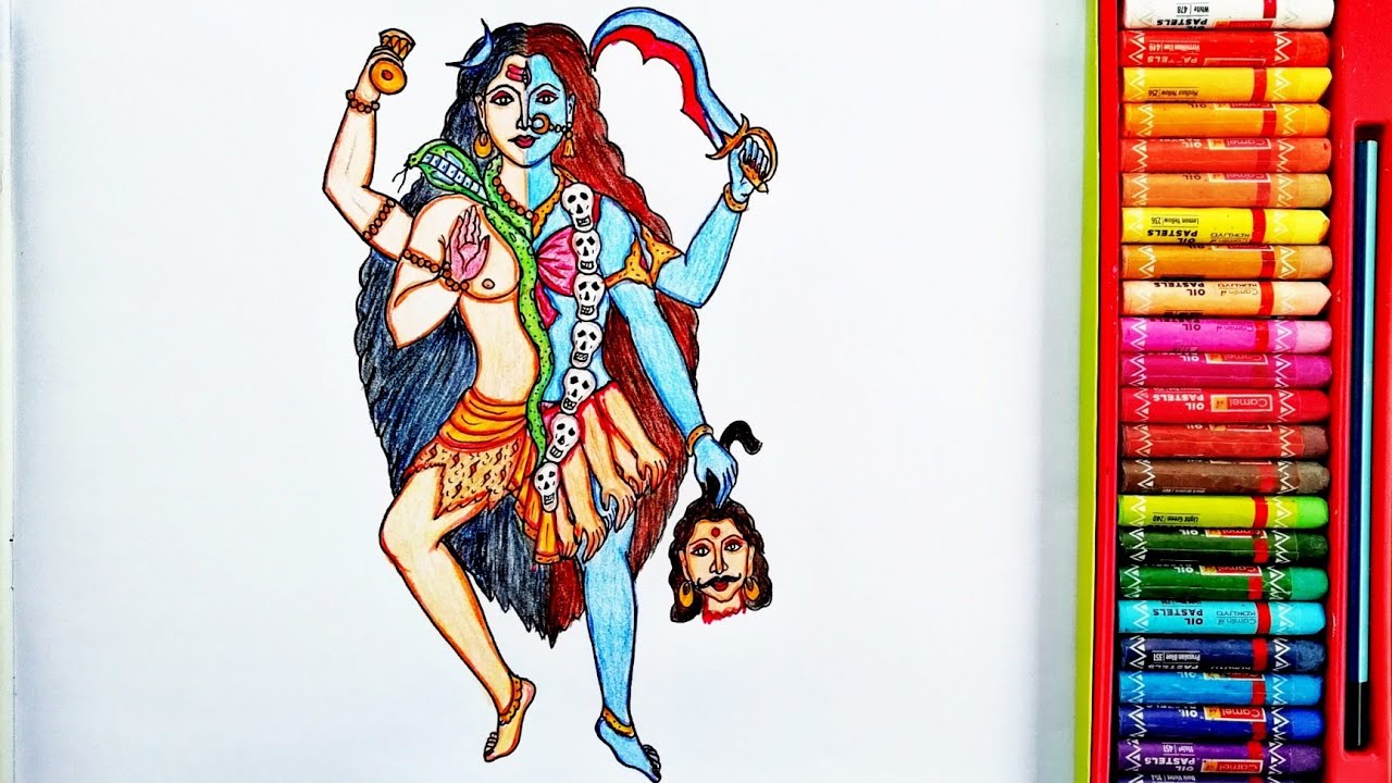 How to Draw half Lord Shiva and Half Kaali Mata Step By Step | Painting Of Lord Shiv Ji and Kalika