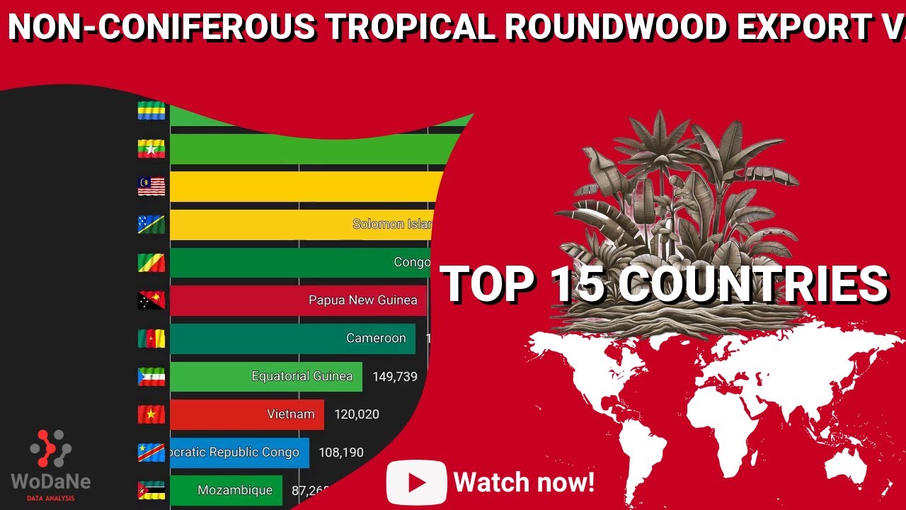 TOP 15 countries by Non-Coniferous Tropical Roundwood Export Value