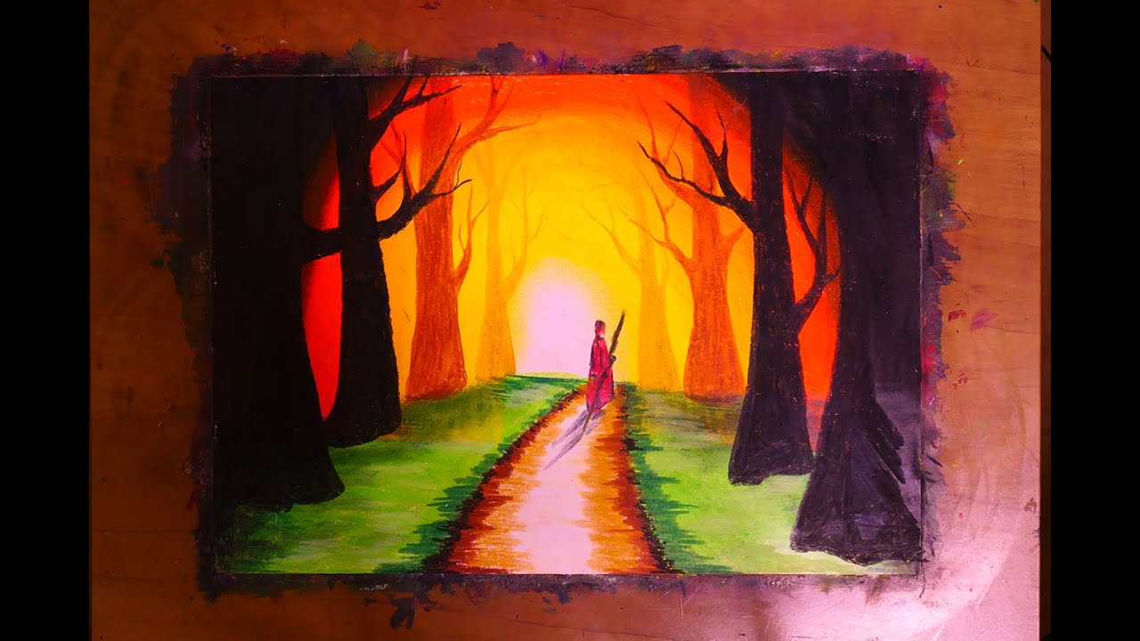 Painting A Misty Glowing Forest Landscape With Wax Pastel For Begginers | Caran D'ache Neocolor 1
