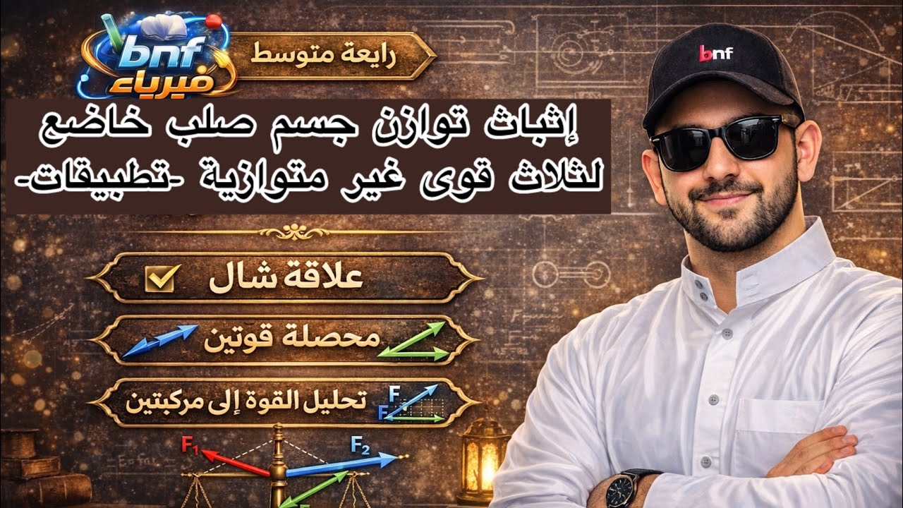 توازن جسم صلب خاضع لثلاث قوى غير متوازية (تطبيقات) || سنة رابعة متوسط