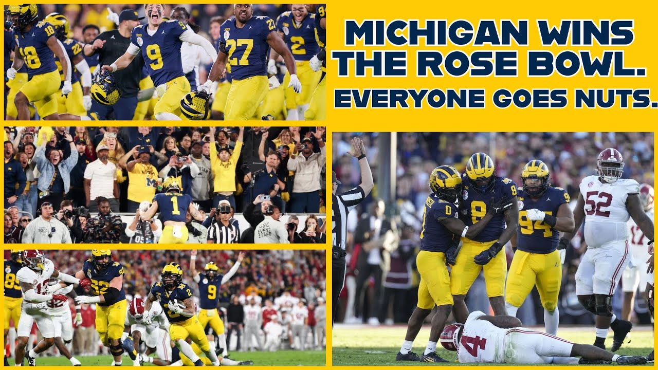 MICHIGAN WINS THE ROSE BOWL. EVERYONE GOES NUTS. (FAN REACTIONS)
