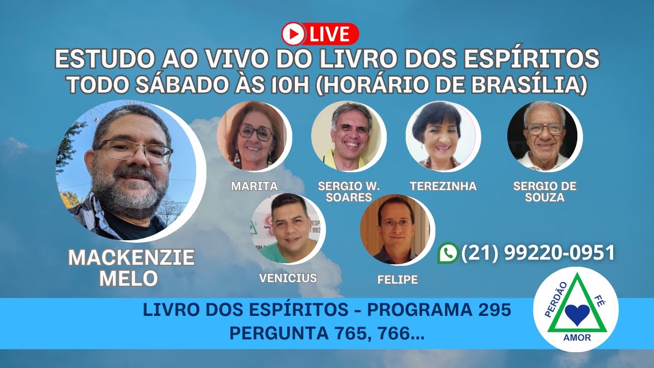 Programa 295 - LIVRO DOS ESPÍRITOS - Estudo AO VIVO - Pergunta 765, 766... (14/02/2026)