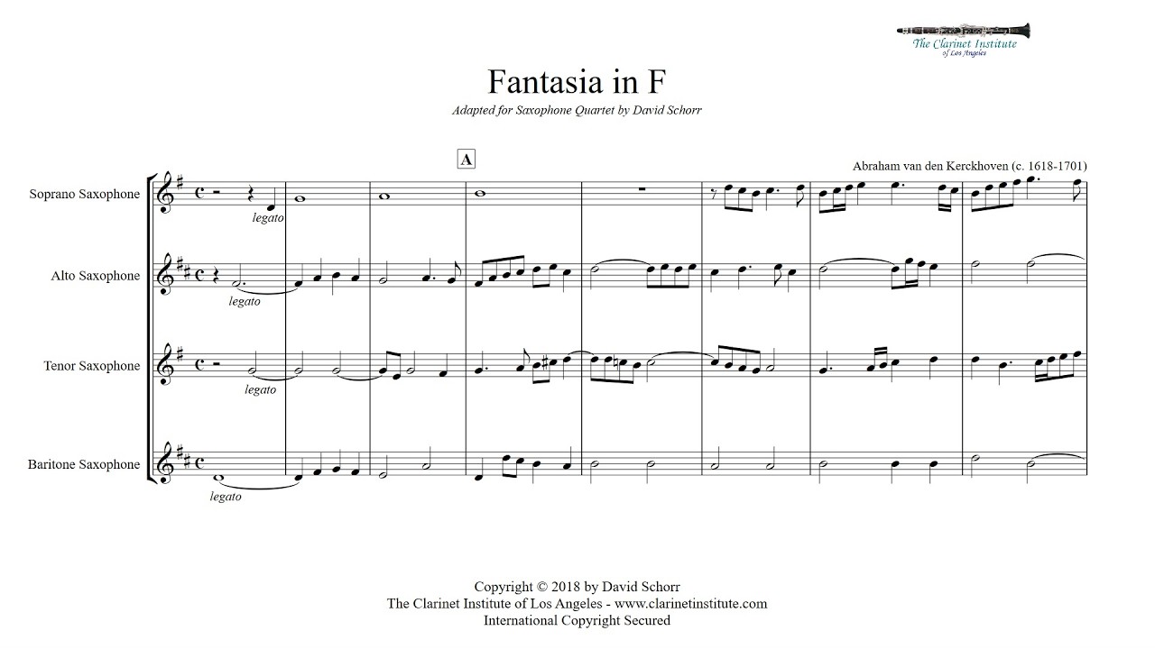Kerckhoven, Abraham  -  Fantasia in F for Sax Quartet