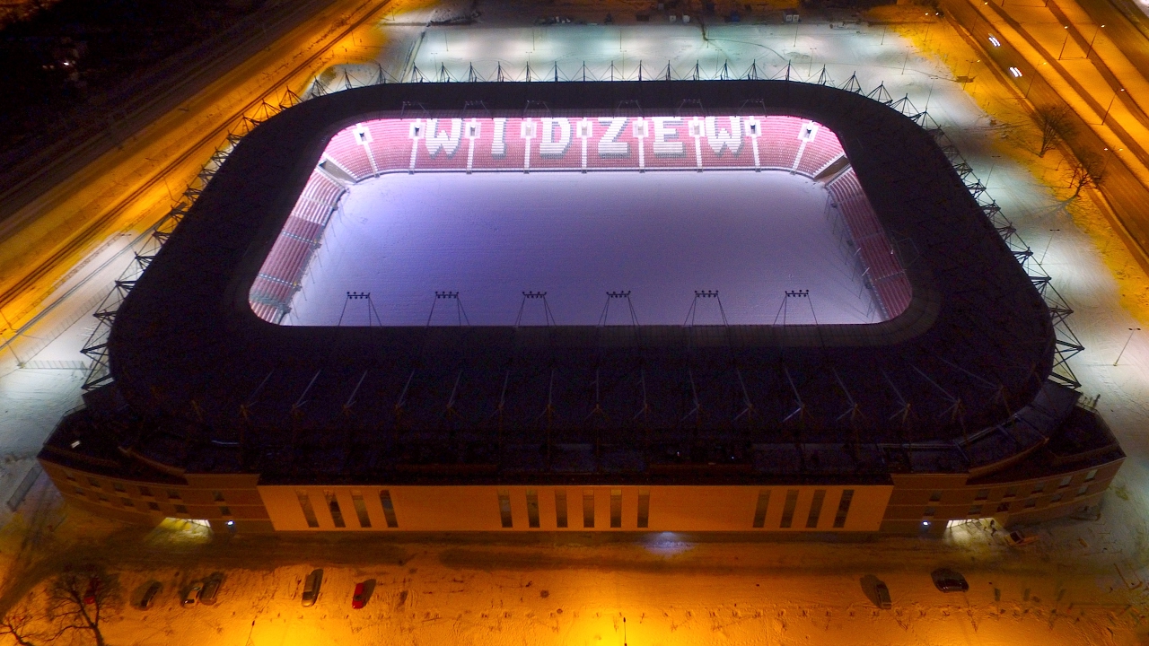 Widzewski stadion nocą - zwiedzanie stadionu - 10.02.2017 [DRON]