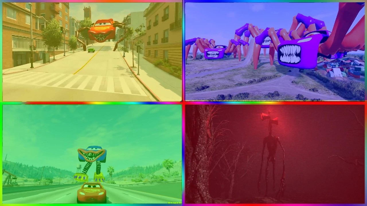 3 Monster mcqueen vs 1 Siren heads 🏎️| Mecha Titans ⚔️ Tiles Hop EDM Rush | School Bus Eater