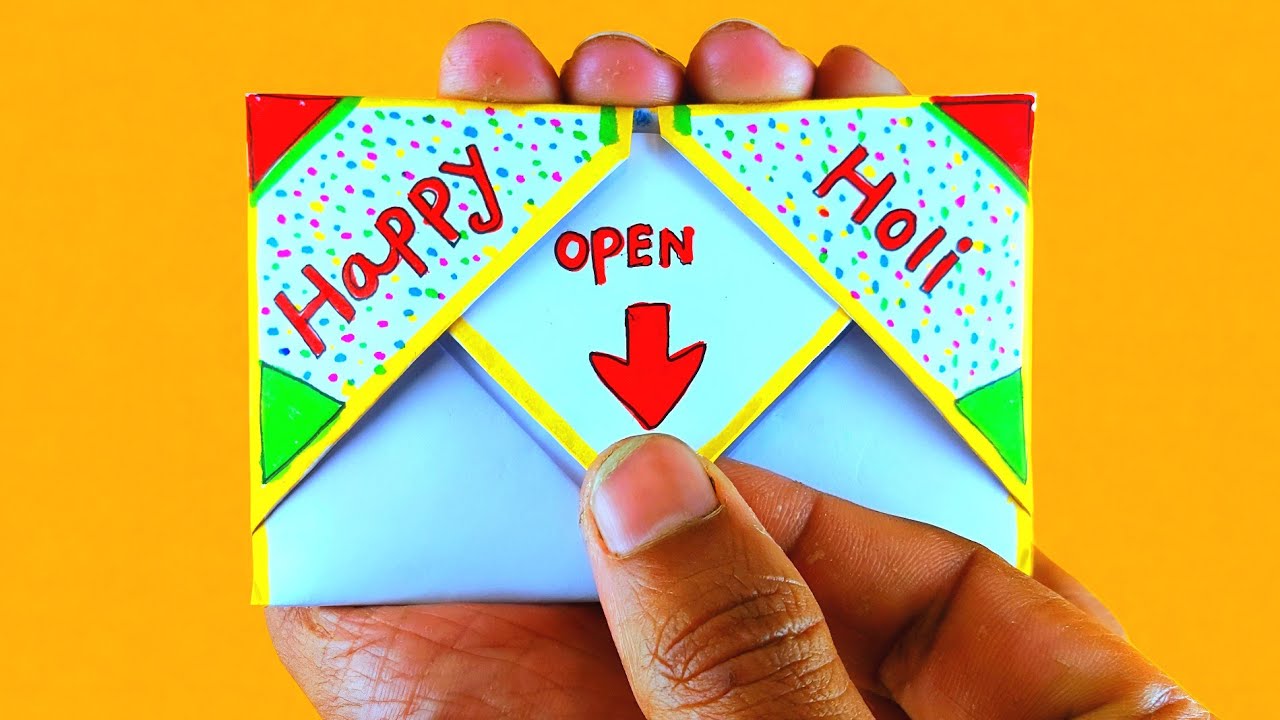 Сделай сам - Открытка-сюрприз к Холи / Открытка-конверт из оригами с отрывным язычком / Поздравит...