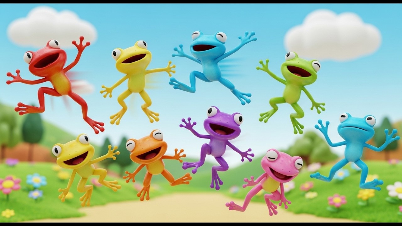Eight Little Toy Frogs Hop Hop Hop | Counting Songs & Jumping Rhymes for Kids