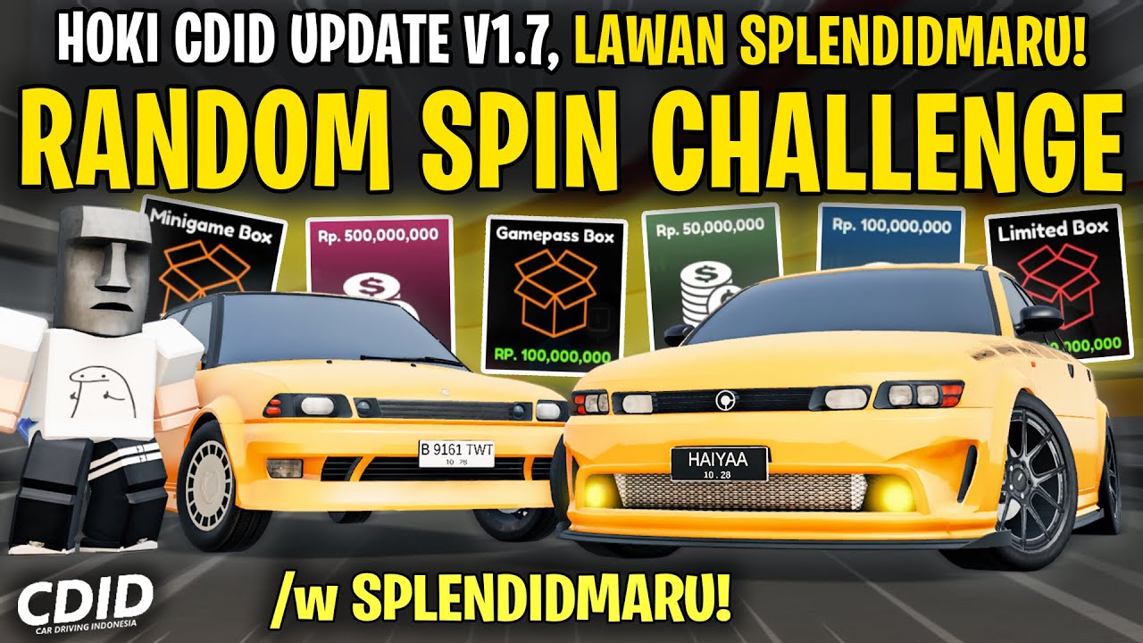CHALLENGE LAWAN YOUTUBER DI UPDATE CDID V1.7 ! RANDOM SPIN BARU - Car Driving Indonesia Roblox