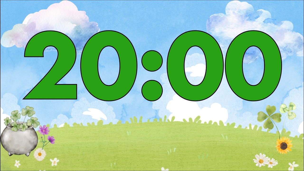 20 Minute Saint Patrick’s Day Classroom Timer (Fun Harp Alarm at End, No Music)