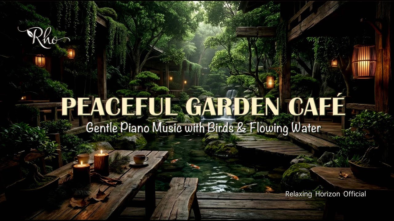 ☕ Peaceful Garden Café – Gentle Piano Music with Birds & Flowing Water | Relaxing Horizon Official