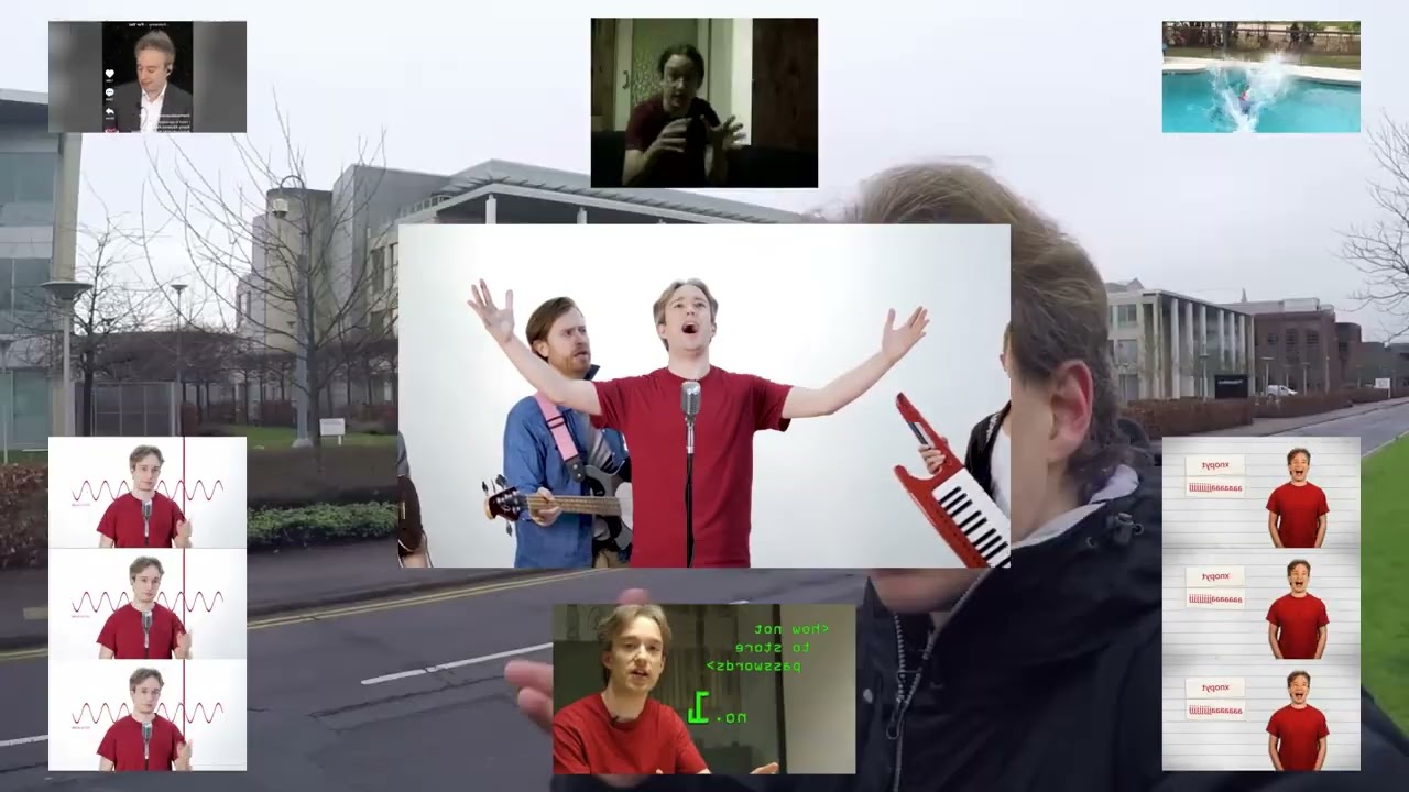 close encounter to a man in a red shirt