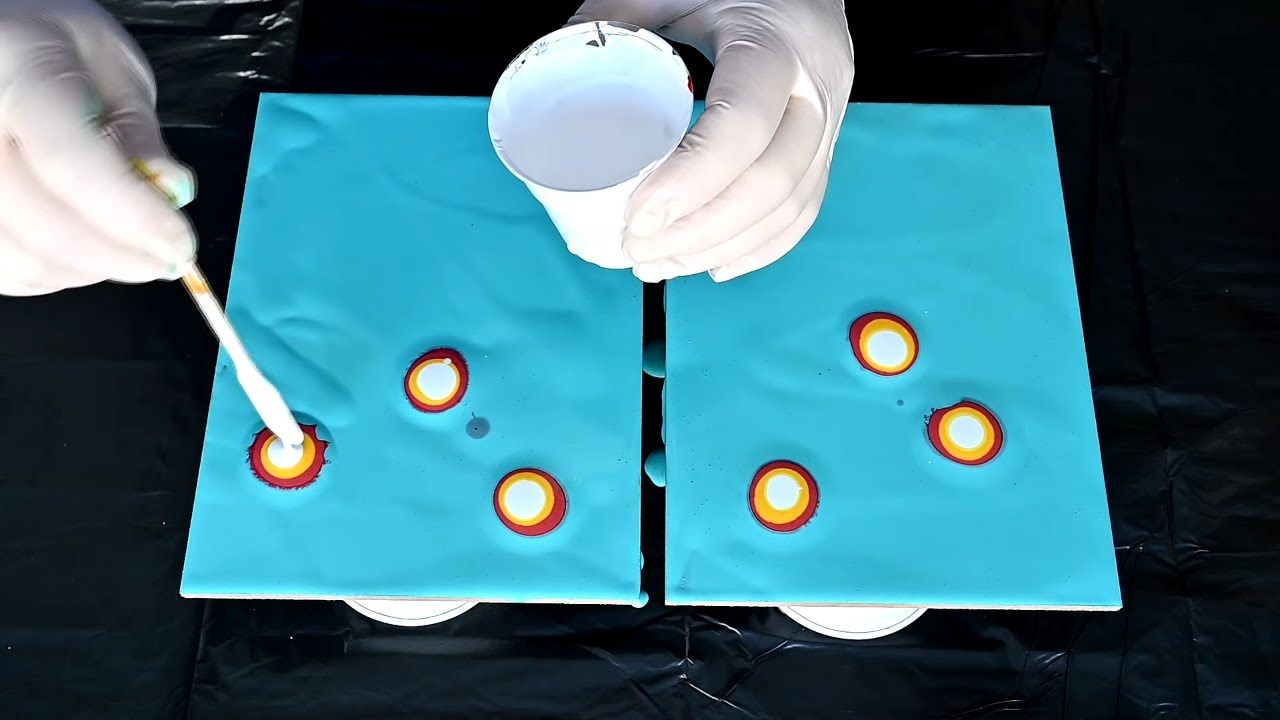 (588) Double dip with puddles ~ Simple acrylic pouring technique ~ Fluid art