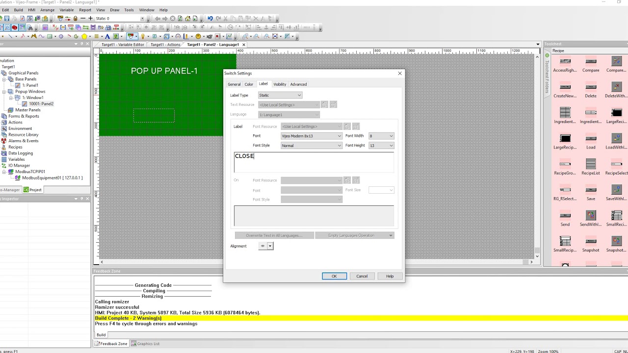 vijeo designer activate pop up when bit is high