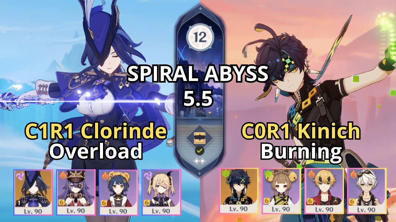 C1R1 Clorinde Overload & C0R1 Kinich Burning - Spiral Abyss 5.5 | Floor 12 - Genshin Impact 原神