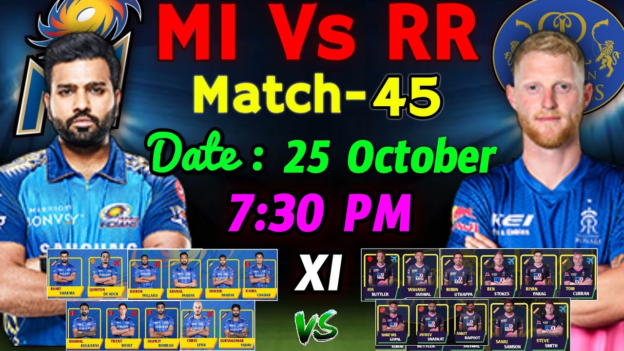 IPL 2020 - Match 45 | Mumbai Vs Rajasthan Playing 11 | MI Playing XI | RR Playing XI | RR Vs MI 2020
