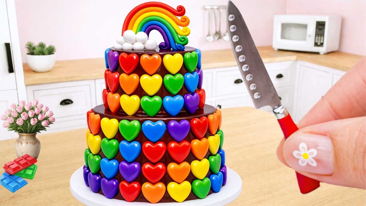 Miniature Rainbow Heart Cake 🌈💖 Satisfying Chocolate Cake Decorating | Mini Baking by Amazing Cake