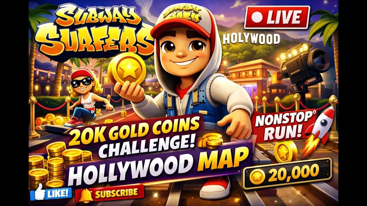Subway Surfers LIVE 🔴 20K Gold Coins Collection 🪙💰 | Hollywood Map Challenge#subwaysurfers #shorts