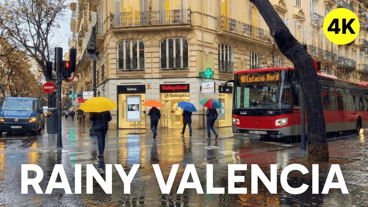 Rainy Day in Valencia | Atmospheric City Walk (no music)