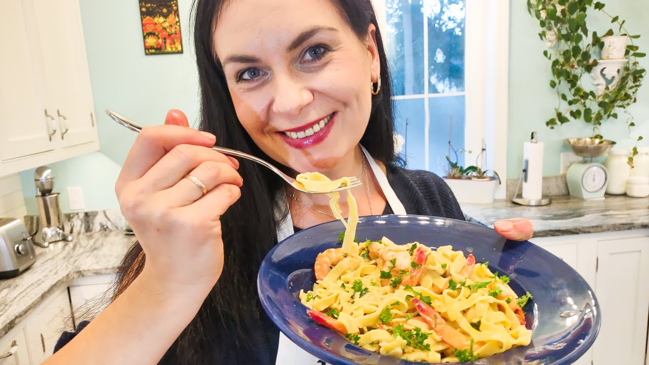 Classic Shrimp Scampi over Homemade Linguini