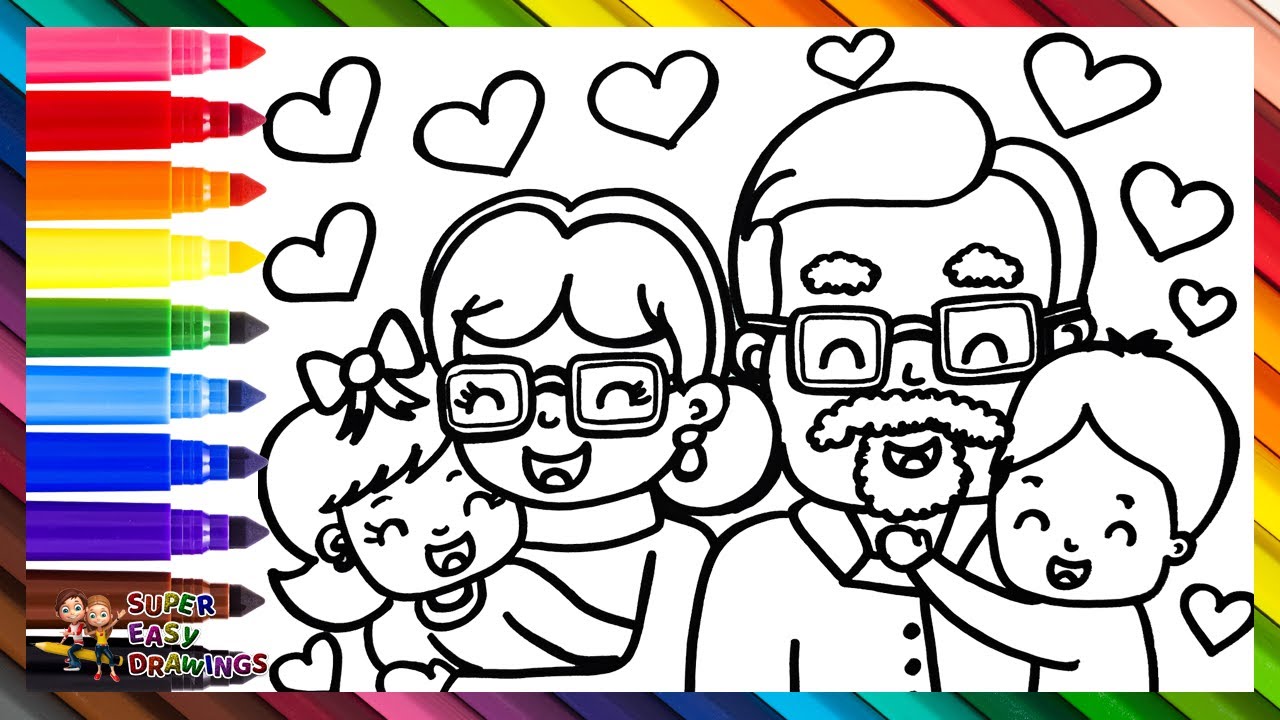Draw and Color Grandparents with Their Grandchildren 👵👴👧👦👦❤️🧡💛💚💙💜🌈 Drawings for Kids