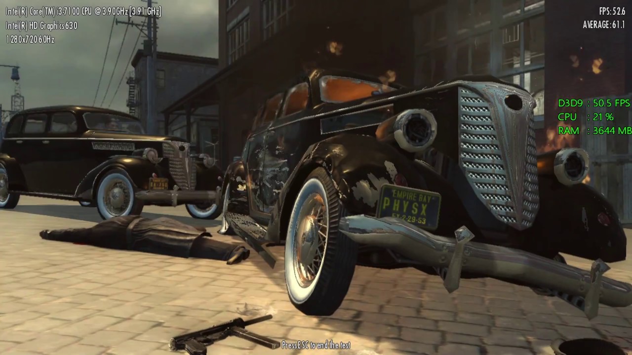 Intel HD Graphics 630 -- Intel Core i3-7100 -- Mafia II Benchmark
