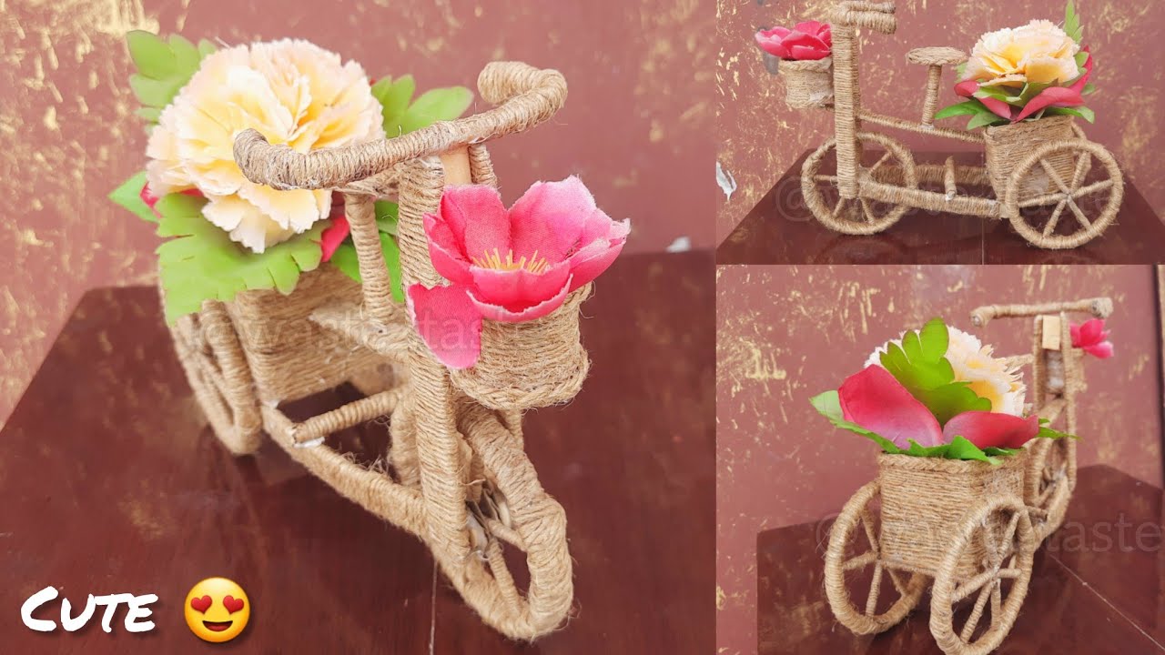 Jute Thread Cycle Craft Idea/ DIY Planter with jute Thread/ Best out of waste/Home Decoration ideas😱