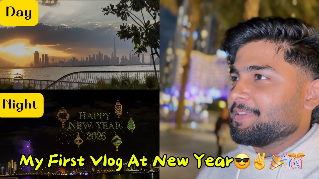 | New year with New Vlog | Dubai Best fireworks View Creek Harbour | Bohat Maza Aya Guys | 😍😍🎊🎉🎆