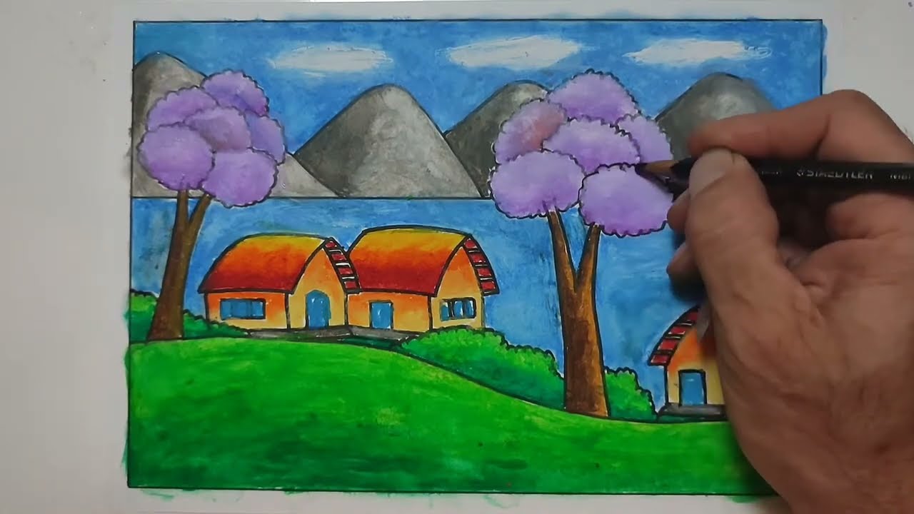 Pastel boya manzara çizimi #drawing #easydrawing #oilpastel 