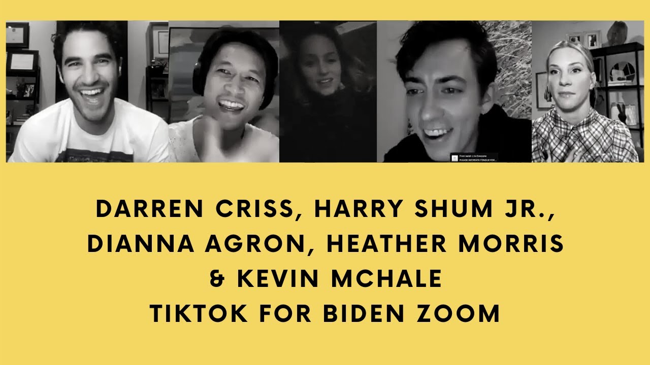 Darren Criss, Harry Shum Jr., Dianna Agron, Heather Morris & Kevin McHale TikTok For Biden Zoom