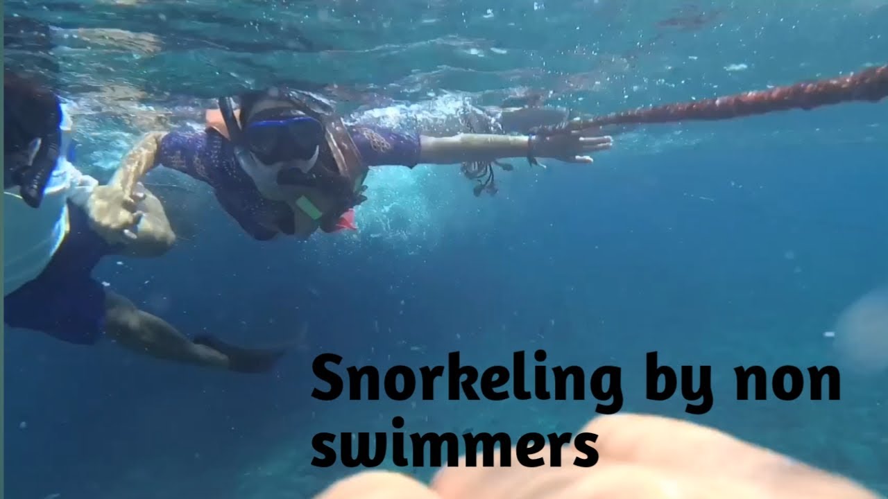 Snorkeling by non swimmer in Nusa Penida island Bali, Indonesia.