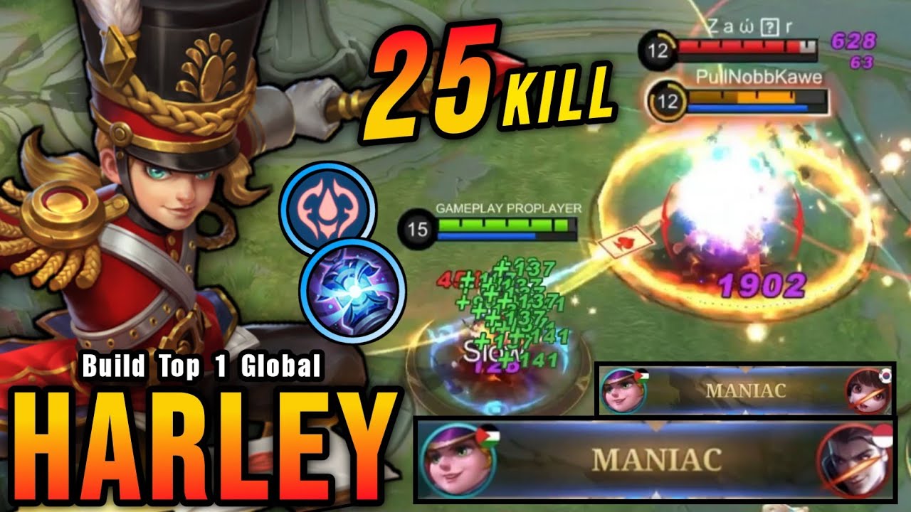 25 Kills + 2x MANIAC!! Harley Crazy LifeSteal with Brutal Damage! - Build Top 1 Global Harley ~ MLBB