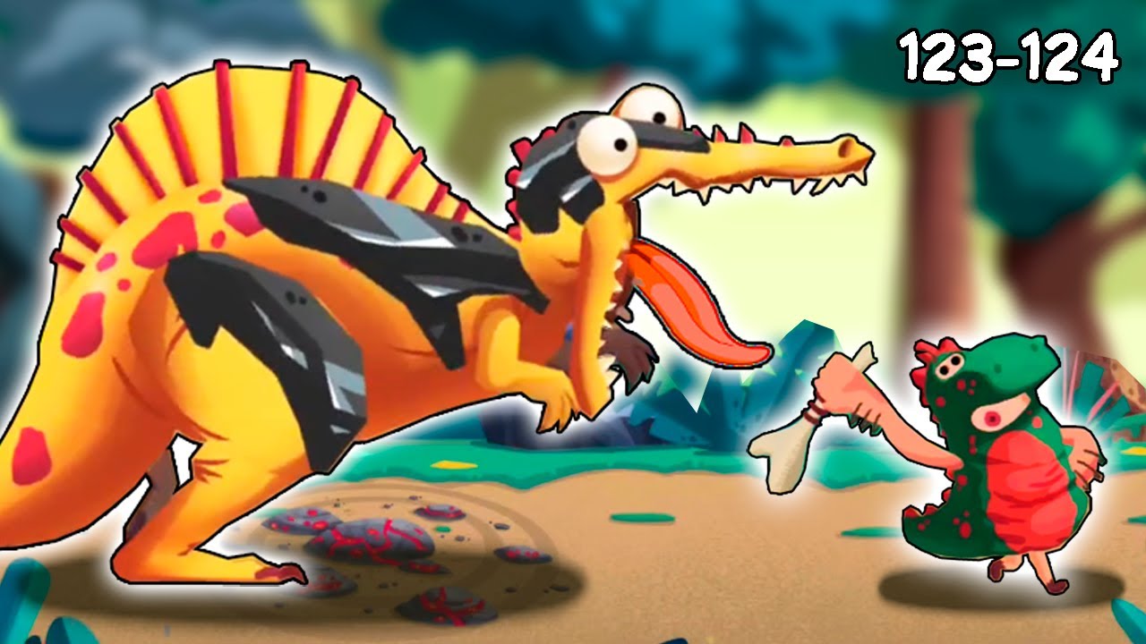 ПРОКАЧАЛ СПИНОЗАВА 123-124 УРОВЕНЬ в DINO BASH прохождение игры про динозавров на андроид.