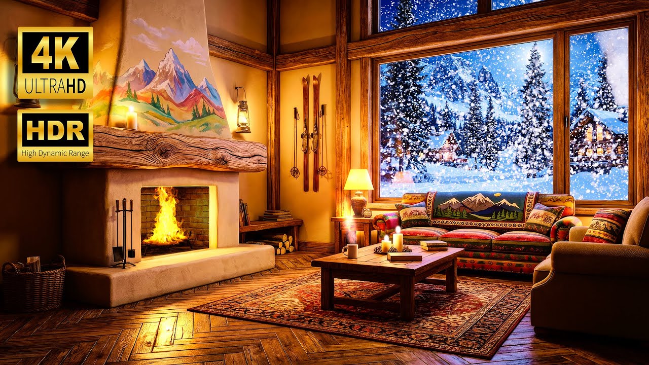 Warm Colorful Cabin 🎨 Crackling Fire (No Wind) 3 Hours HDR Sleep