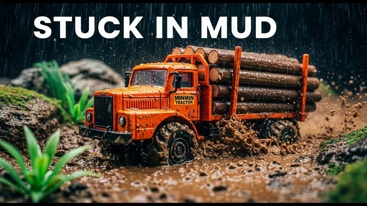 🚚 О нет! Грузовик MinMin застрял в грязи! 🌧️ Спасение бревен в дождь