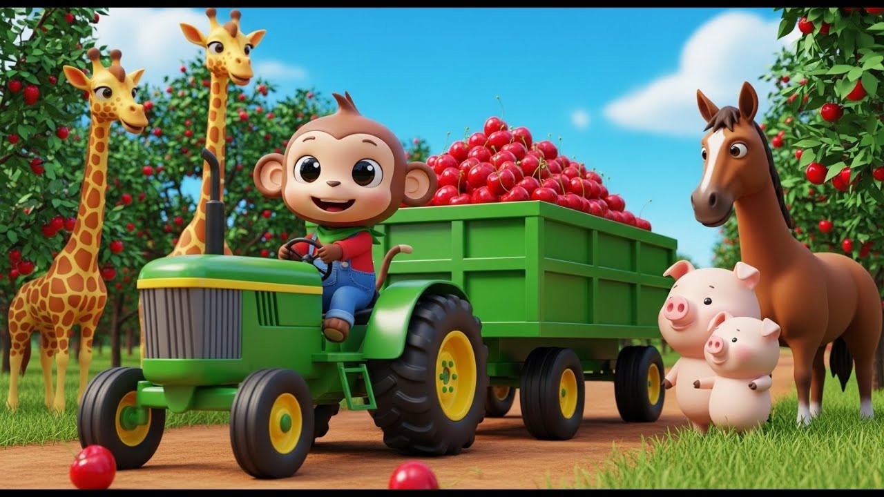 Monkey Farmer Harvests Sweet Red Cherries and Loads a Full Trailer | Funny Farm Work!