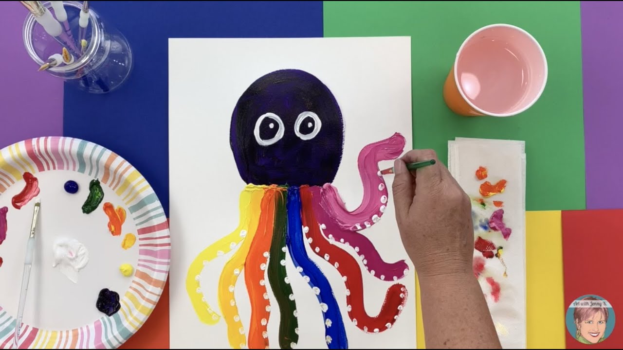 Rainbow Octopus Painting Art Lesson from Art with Jenny K.