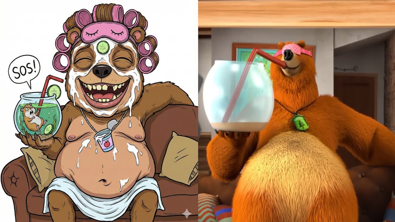 Grizzy & the lemmings Polar Bear Slide Funny Drawing Memes