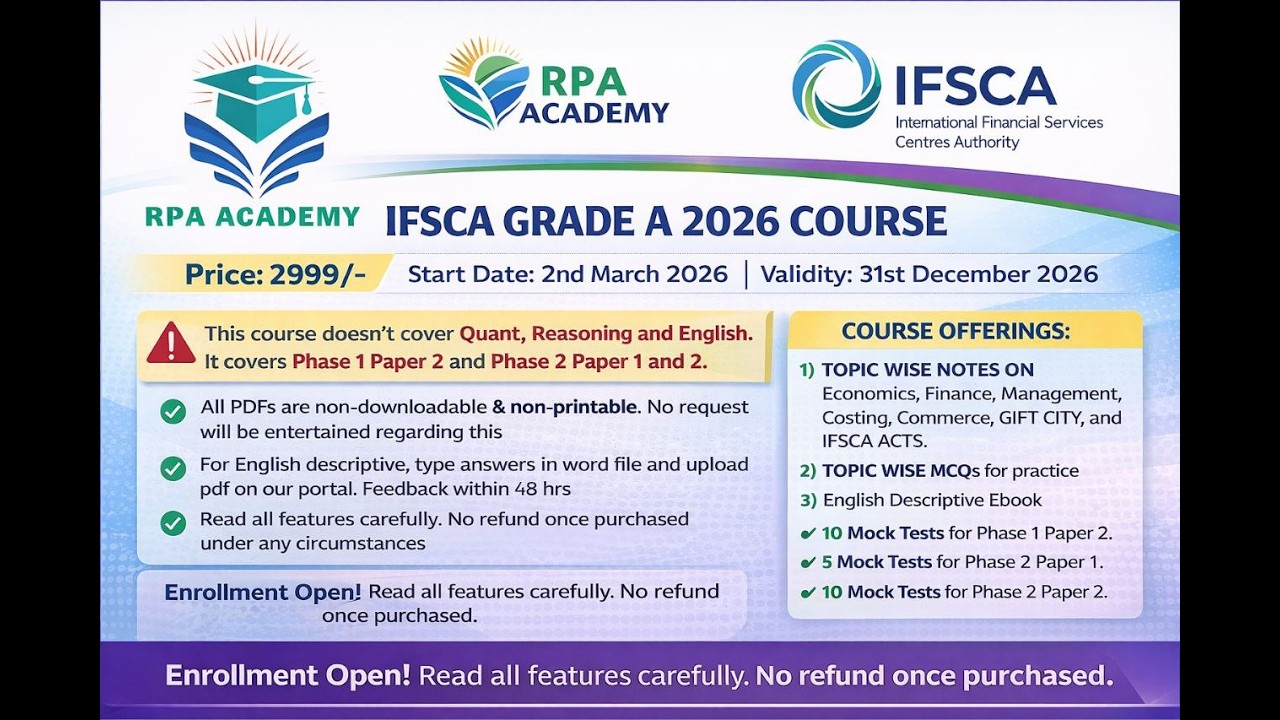 IFSCA Grade A 2026 Course Launch 🚀 Complete Preparation Strategy | Phase 1 + Phase 2 | RPA Academy