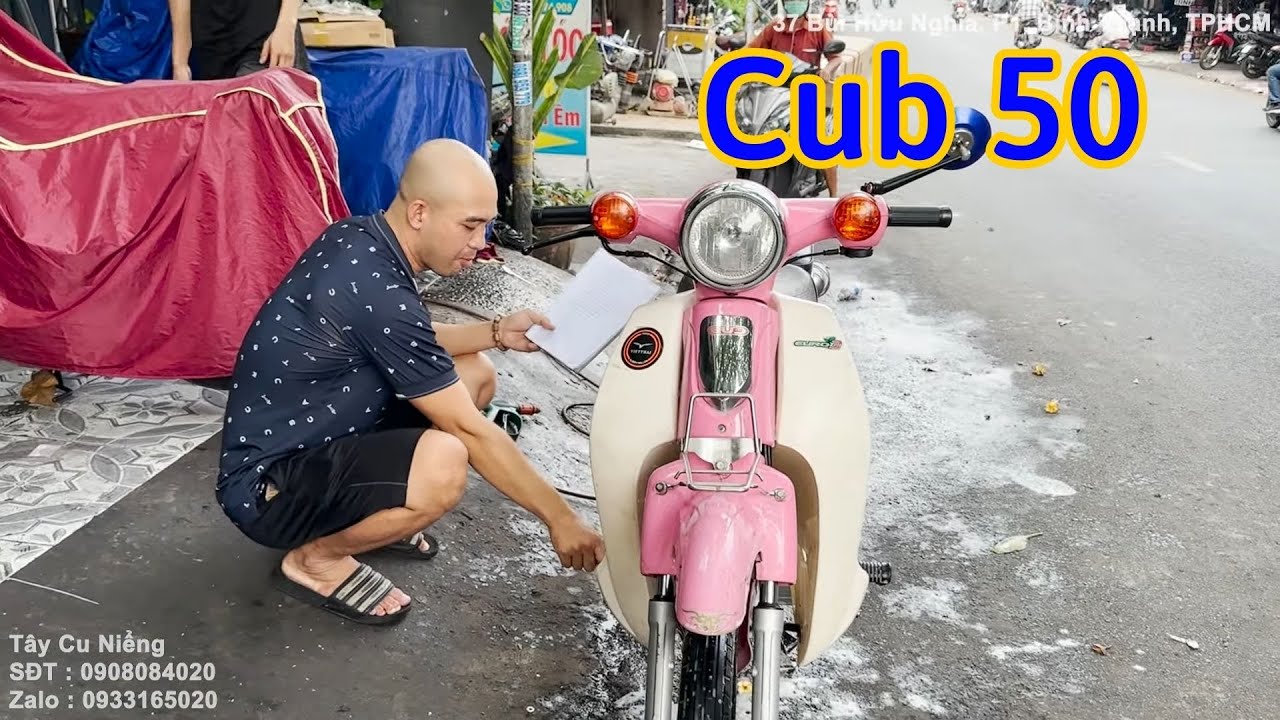 Xe CUB 50 SIÊU BÁO HỒNG làm máy 100 và làm dàn chân cứng cáp hơn