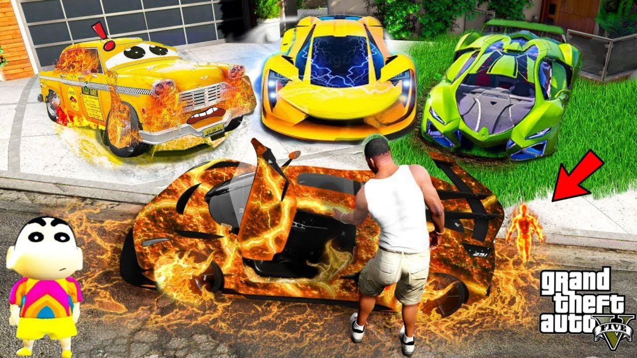 Franklin Collecting SECRET ELEMENTAL CARS in GTA 5 | SHINCHAN and CHOP