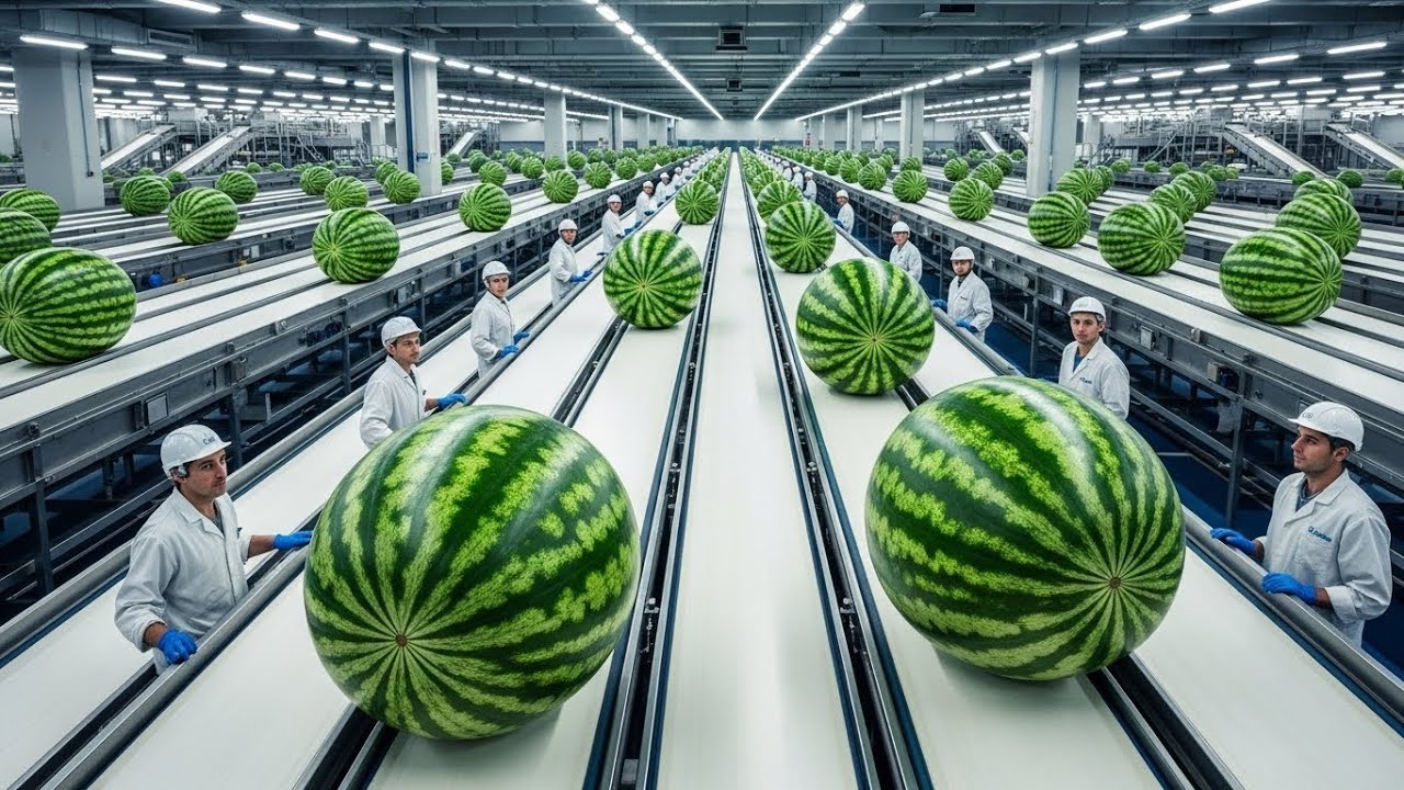 Inside the Watermelon Juice Factory (Full Process)! From Whole Watermelons to Bottled Juice