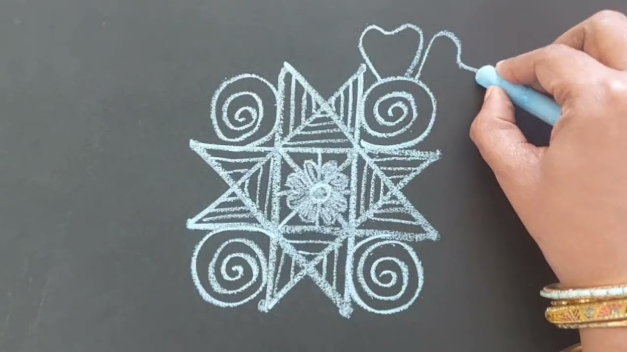 Simple Flower 🌼 🌸 kolam rangoli design for beginners