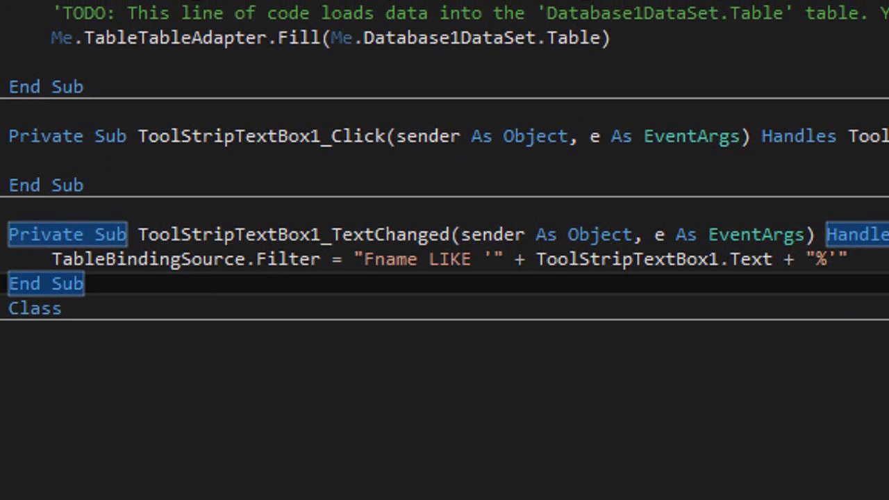 Creating a Database & Search Button in VB 2015