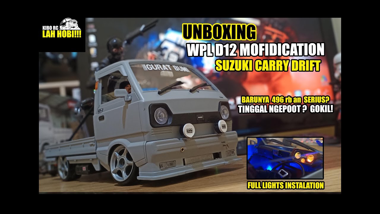 REVIEW WPL D12 RC Modified | SUZUKI CARRY CAMBER LIGHT INSTALATION  | UNBOXING MAINAN RC DRIFT
