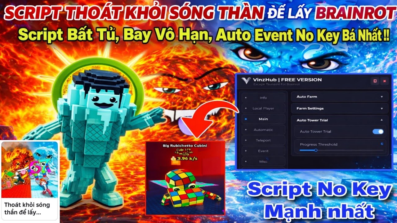 Cách Hack Thoát Khỏi Sóng Thần Để Lấy Brainrot Script Bất Tử, Bay, Auto Event No Key Ngon Nhất !!