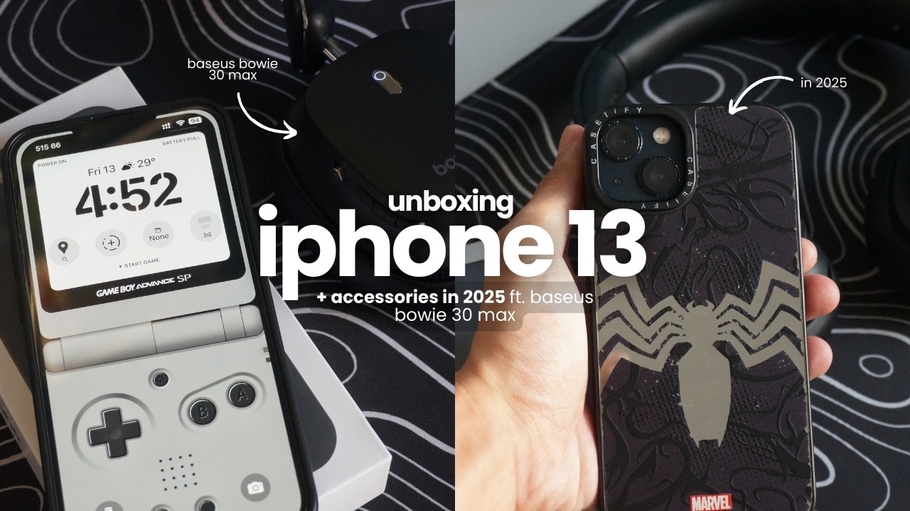 iphone 13 midnight unboxing 2025 (256gb) 🖤 + accessories ft. baseus headphones 🎧